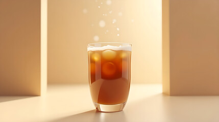 Clear Glass of Iced Coffee with Visible Ice Cubes
