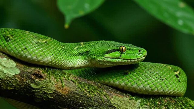 Close-Up of Coiled Snake Resting on Tree Branch in Natural Habitat