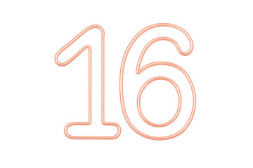 Obraz premium Glowing number sixteen neon outline on transparent background