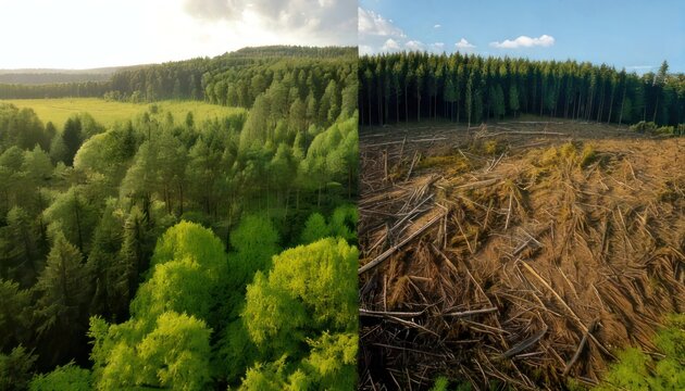 Before and after deforestation - A stark contrast of environmental impact.