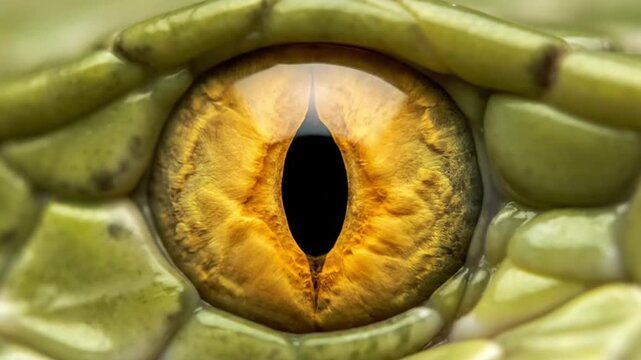 Extreme Close-Up of Snake Eye with Vertical Slit Pupil