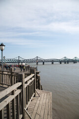 Naklejka premium Yalu River Bridge in Dandong, Liaoning Province - Historic Suspension Bridge View