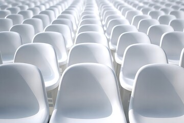 Symmetrical Arrangement of White Stadium Seats Before Opening Event