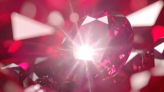 Close-up of a faceted ruby gemstone with a vibrant red color and sparkling reflections.