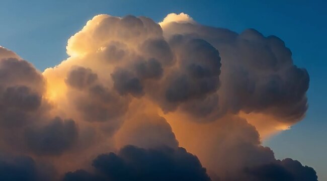 Golden sunlight illuminating fluffy cumulus clouds