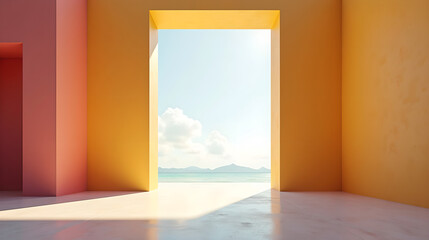 Open Doorway Revealing Blue Sky and Ocean View
