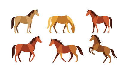 Obraz premium Collection of Stylized Geometric Horse Illustrations in Various Dynamic Poses and Earthy Tones