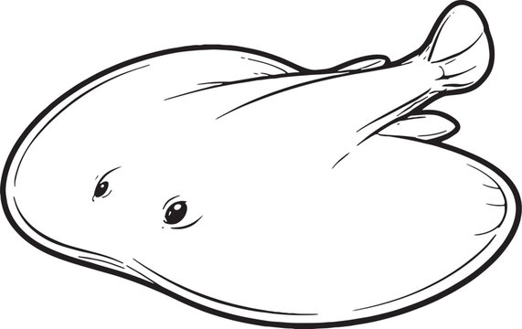 Electric Ray Black and White 3D Line Art Illustration EPS SVG Trace Friendly