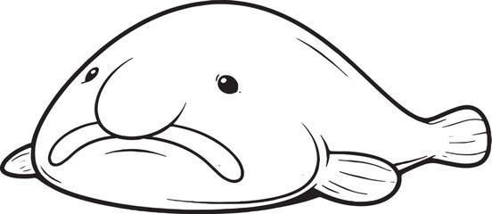 Obraz premium Blobfish Black and White 3D Line Art Illustration EPS SVG Trace Friendly