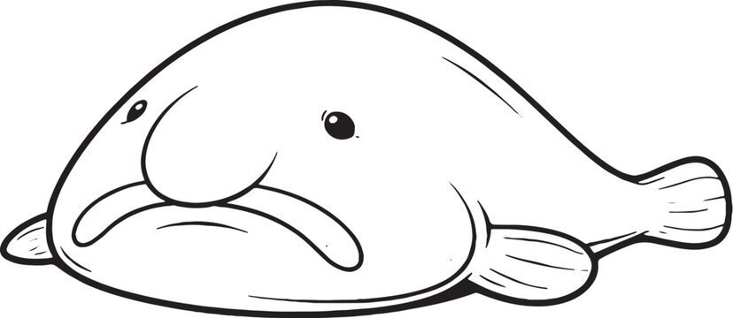 Blobfish Black and White 3D Line Art Illustration EPS SVG Trace Friendly
