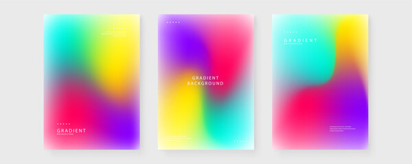 Fototapeta premium Collection of three vibrant holographic mesh gradient backgrounds with fluid organic shapes for contemporary poster design and digital branding