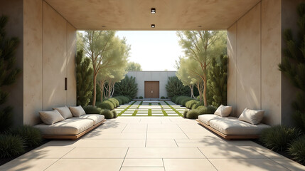 Luxury Courtyard Lounge Area with Soft Natural Light
