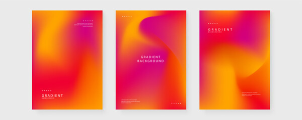 Collection of three fiery orange and pink abstract gradient posters with minimalist layout for music and party events © Badr Warrior
