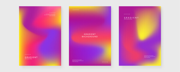 Fototapeta premium Set of three abstract covers with fluid pink purple and yellow color transitions for modern design projects
