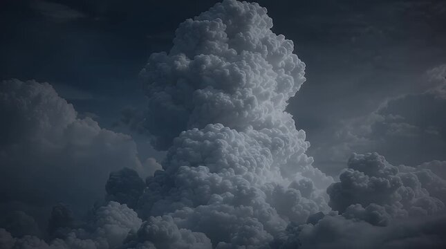 Dramatic dark clouds gather in a beautiful blue summer sky as bright sunlight pierces through fluffy white cumulus cloudscapes to create a nature-inspired atmosphere before a stormy day