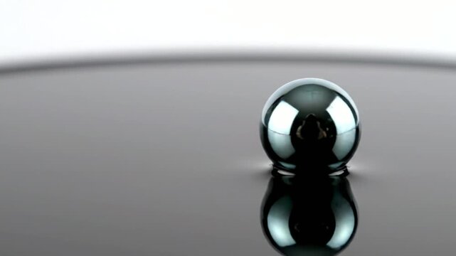 Steel Ball Bearing on Reflective Surface.