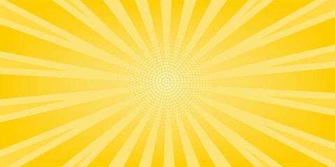 Fototapeta premium Yellow abstract background with light of sunburst. yellow starburst with halftone. sun ray retro background with flash