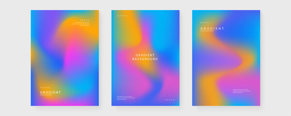 A set of three modern posters featuring high-energy blue pink and orange mesh gradients for summer or tech events © Badr Warrior
