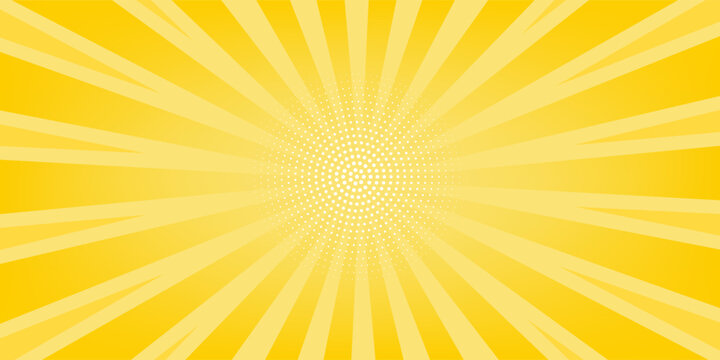 Yellow abstract background with light of sunburst. yellow starburst with halftone. sun ray retro background with flash