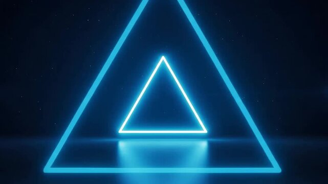 Abstract glowing blue triangle shapes with reflection on dark background, modern design.