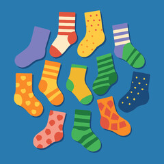 Mismatched colorful socks arranged in a circle for Down Syndrome Day