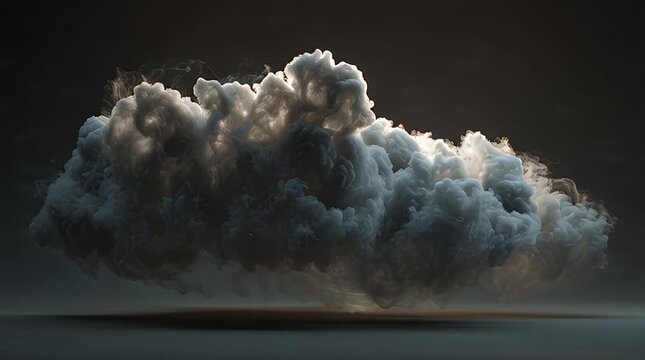 A beautiful abstract texture of white smoke and steam creates a dark explosion of clouds against a blue winter sky with vintage nature light