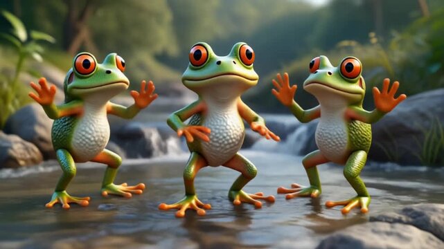 Animated Frog Trio Dancing Scene for Kids Video Clip.