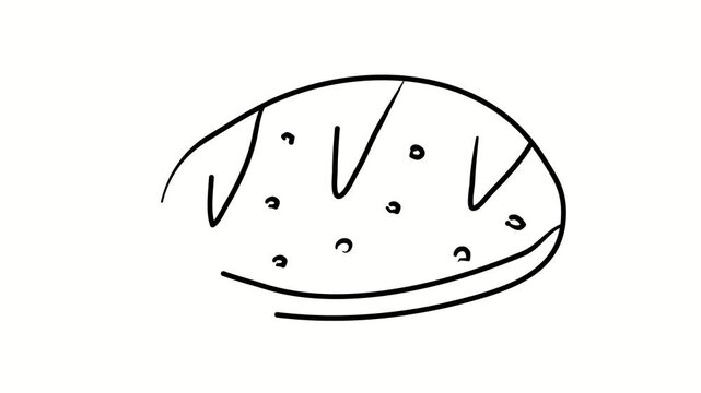 Bread, food. Contour drawing, silhouett animation. Video 4k object illustration self-drawing. Minimalist continuous line drawing silhouette on a white background new