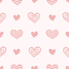 Seamless Hand Drawn Heart Pattern in Soft Pink, Cute Valentine Background 