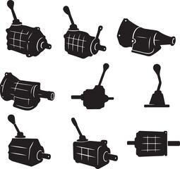 Manual Transmission Gearbox Silhouette Vector Set