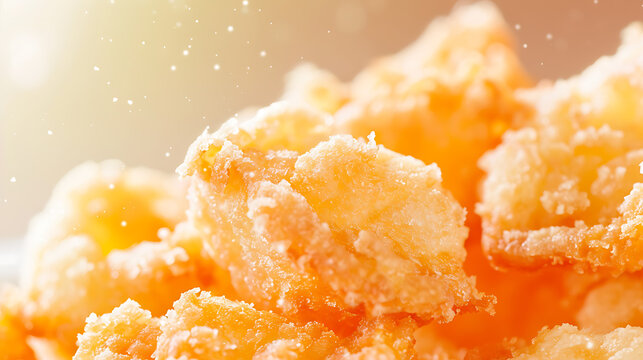 Crispy seafood tempura with golden batter close up