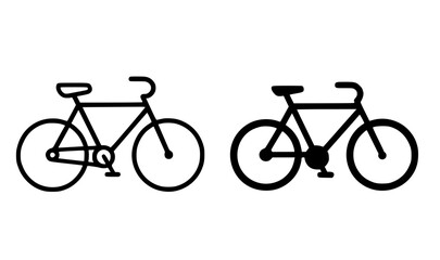 Fototapeta premium Vintage bicycle illustration icon, black and white in outline and silhouette versions