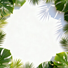Tropical Green Leaves Frame on White Background