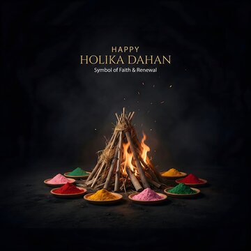 Vibrant Holika Dahan celebration with colorful powders and bonfire