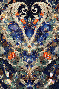 Ornate Symmetrical Butterfly and Heart Pattern