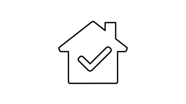 Simple Line Drawings of Houses with Checkmark.