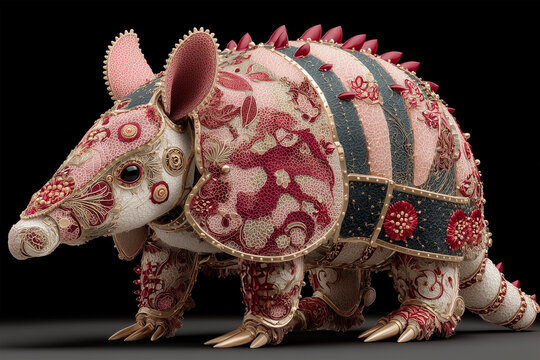 Ornate Jeweled Pink Fairy Armadillo Figurine