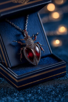 Luxury Ruby Beetle Pendant in Jewelry Box