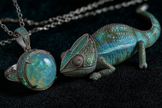 Luxury Chameleon Jewelry and Opal Pendant