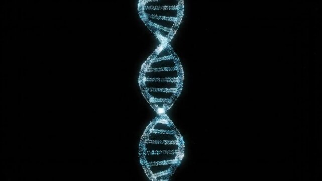 DNA helix: The image reveals a dazzling representation of the DNA helix. The double-stranded structure glows against a dark background, illustrating the complexity of life at the cellular level.