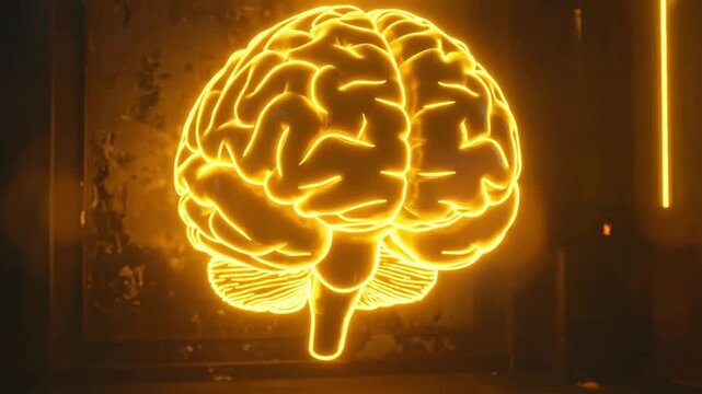 Glowing brain illustration with neon lights, symbolizing intelligence, creativity, and neurological concepts.