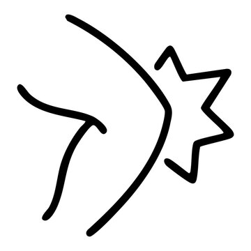 Line icon represents knee pain in the knee joint with a sharp pain spark signifying localized inflammation or injury. Related to physical limitations or injury sites, specialized musculoskeletal