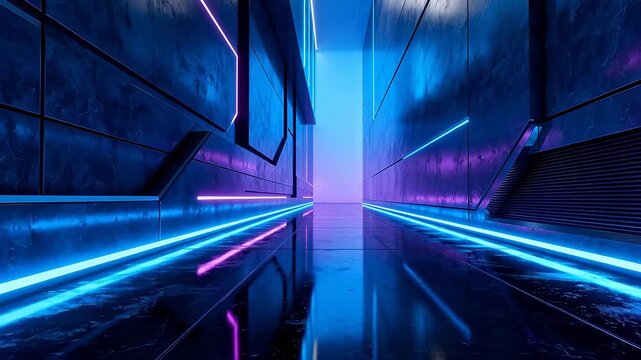 Futuristic neon lit corridor