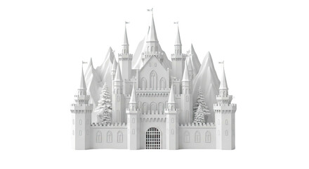 Fototapeta premium White Castle and Mountains 3D Render