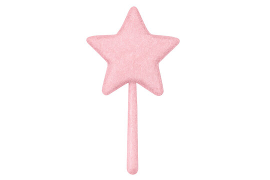 Pink star magic wand watercolor illustration on transparent background
