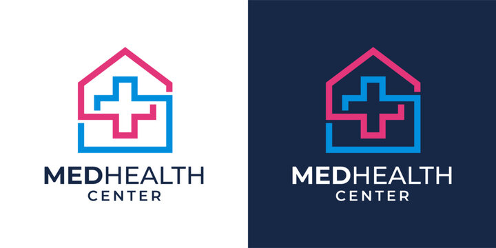 House with Cross Plus Sign Hospital Logo Vector Template. Flat Vector Logo Design Template Element for Healthcare and Medical Logos.