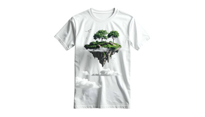 White T Shirt with Island Print Design.