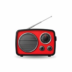 Obraz premium Vintage red retro radio receiver isolated on white background
