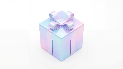 Obraz premium Iridescent Gift Box with Bow on White Background.