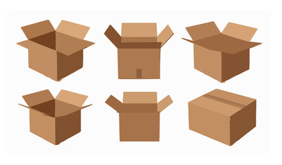 Fototapeta premium Realistic Cardboard Box Mockup Set Open and Closed Views Vector